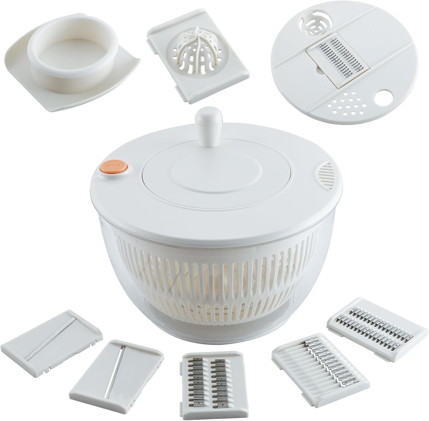 5.3QT Large Lettuce & Fruit Spinner Washing Bowl - Spin Dry Greens, Vegetables & Salad | Multitasking Kitchen Tool with Slicer, Grater & Lemon Juicer