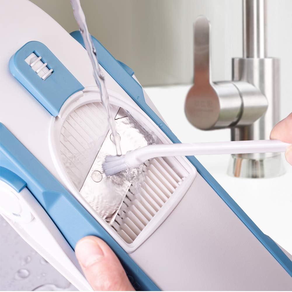 ONCE FOR ALL Safe Mandoline Slicer 5 in 1 Vegetable Cutter, Strips Julienne Dicer Adjustable Thickness 0.1-8 mm for Kitench Fast Meal Prep (Light Blue)