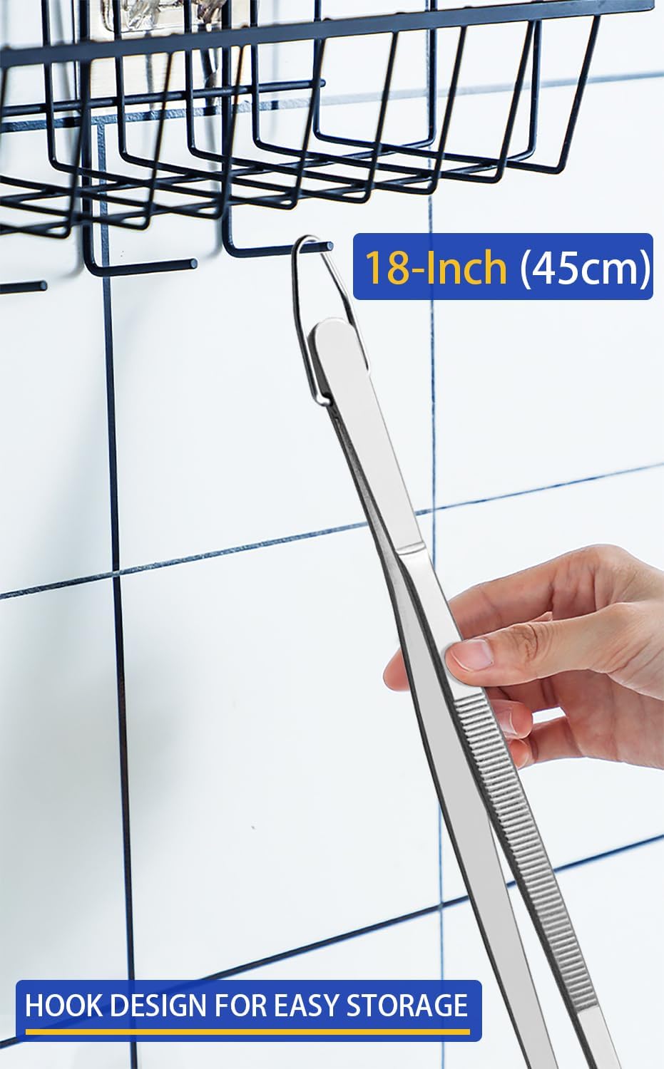 JETKONG 18 Inch (45cm) Extra Long Grill Tongs, Heavy Duty Stainless Steel Tweezer Tongs for Cooking, Grilling, Barbecue/BBQ, Buffet and Turning Food (Point Tips)