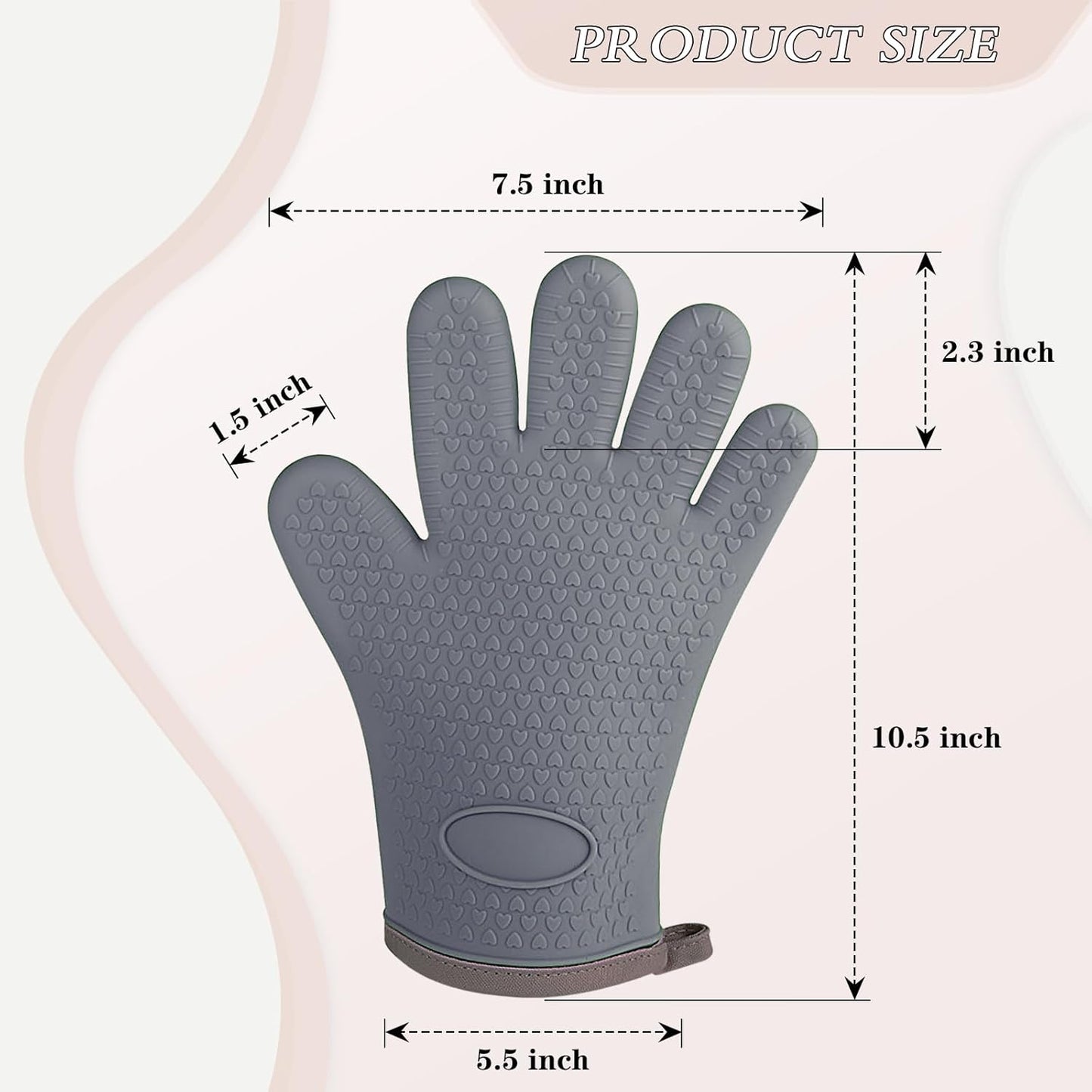 Oven Mitts with Fingers, Heat Resistant 500°F, Waterproof & Non-Slip Kitchen Gloves for Baking, Grilling, Cooking.5-Finger Design with Soft Lining, Hanging Hook,Gray