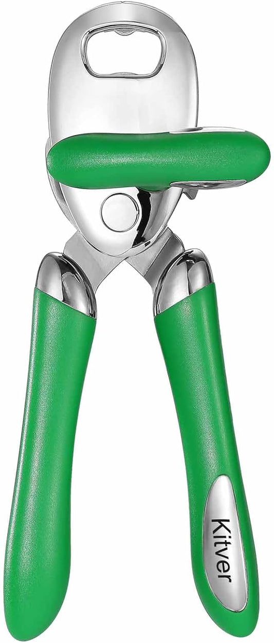 Multi-function Manual Can Opener Bottle Opener, Oversized Hand-held Easy Rotary Knob, Safe Cut Can Opener with Non-Slip Handle, Smoother Cut Sharp Blade for Seniors Kitchen Tool, GREEN