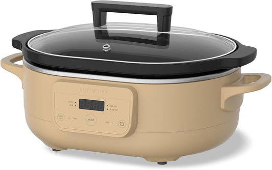 6 Quart Programmable Slow Cooker Removable Healthy Nonstick Crock Pot - Small Kitchen Appliance for Family Dinners - Serves 6+ People - Heat Settings: Keep Warm Brown Brown