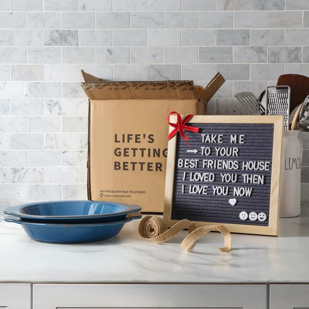 LE TAUCI Ceramic Pie Pans, 9 inch Baking Plates with Handles, Deep Pie Dish for Apple Pie, Pecan Pie, 36 Ounce - Set of 2, Ceylon Blue