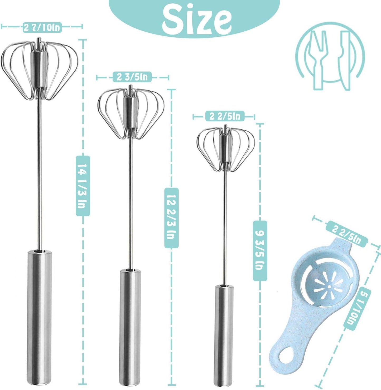 Semi-automatic Whisk, Stainless Steel Egg Beater, Hand Push Rotary Whisks Mixer Stirrer for Making Cream, Whisking, Beating and Stirring (Silver)