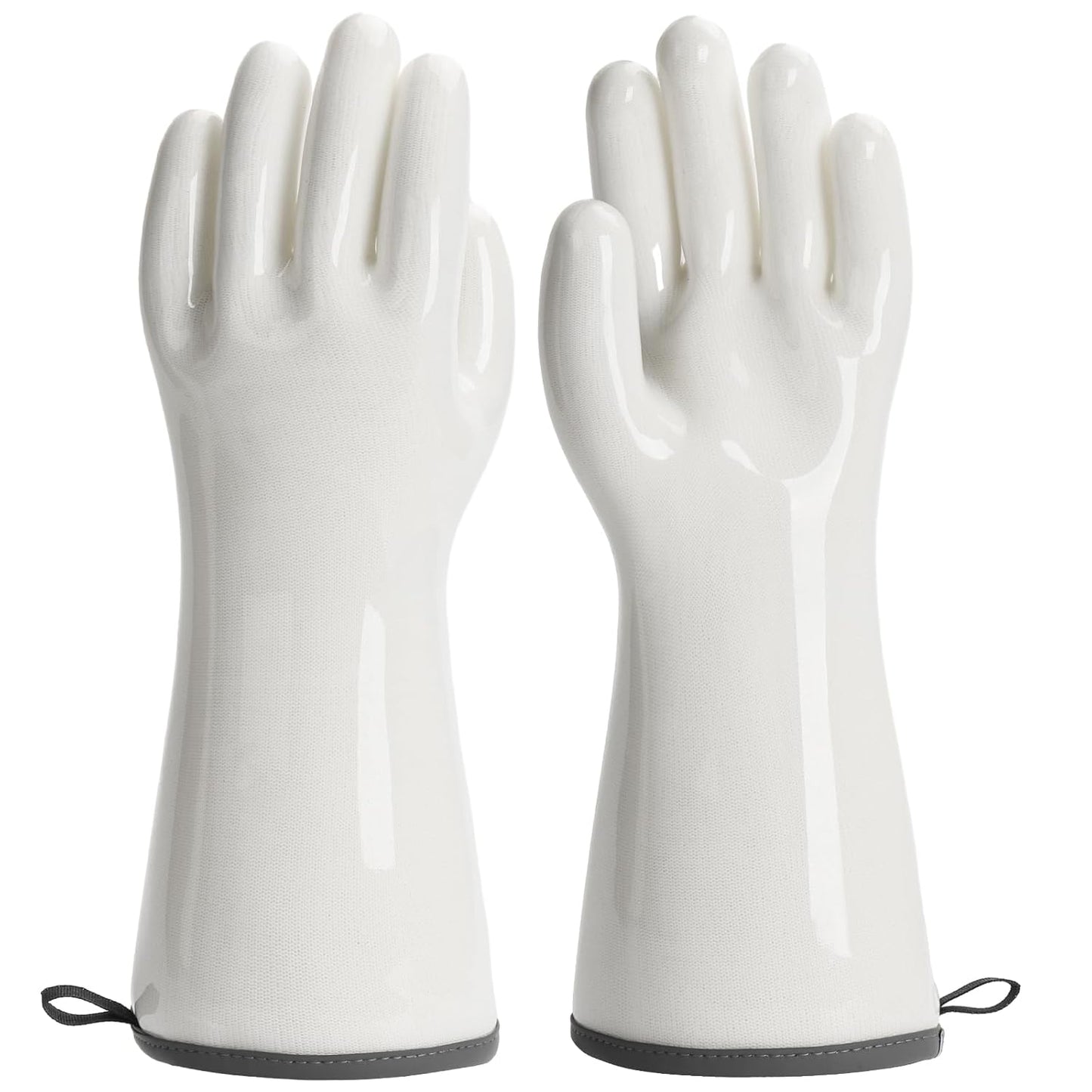Oven Gloves Liquid Silicone Gloves Food Grade Heat Resistant Mitts with Fingers, for Cooking Baking Grilling Waterproof, with Nylon Liner, White, Large