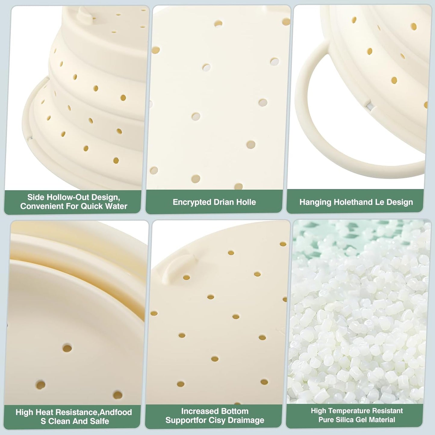 Strainers and Colanders, Silicone Collapsible Sink Collander, 13in, Strainers and Colanders for Kitchen, Large Drainer for Vegetable, Food, Pasta (White) (2)