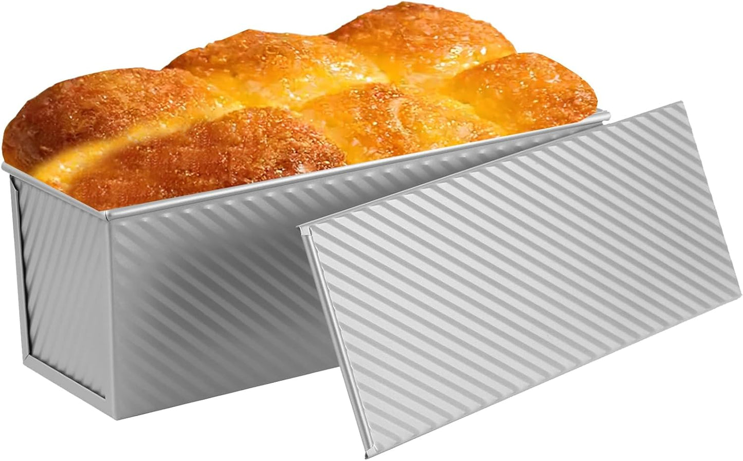 Non-Stick Pullman Loaf Pan with Lid 13x4 Inch - 2.2lb Carbon Steel Bread Baking Pan with 4 Vent Holes, Heavy Duty Sourdough Loaf Pan with Cover for Homemade Sandwich Bread (Silver)