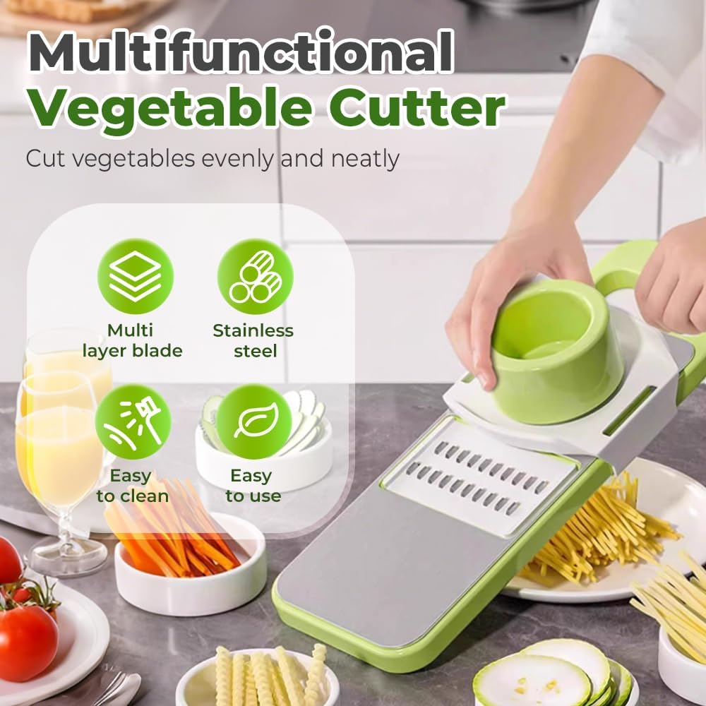 Multifunctional Vegetable Cutter, 2025 New Vegetable Slicer with Adjustable Stainless Steel Blade, Kitchen Chopper with Hand Guard for Vegetable, Fruit, Onion, Potato, Tomato, Cabbage (2pcs)