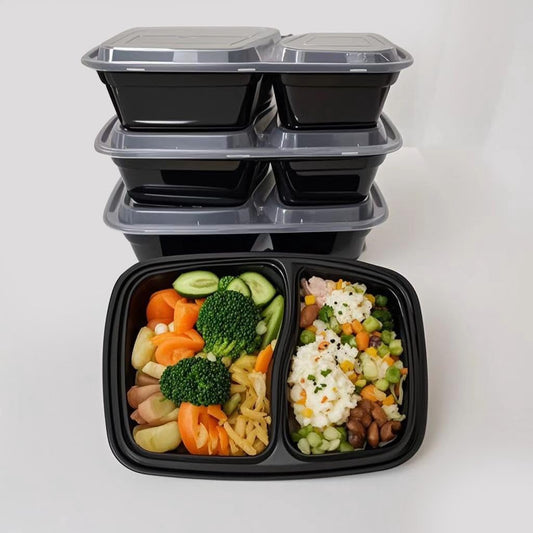 50 Packs 28oz 2-Grid Disposable Meal Prep Containers with Lids,To Go Take Out Plastic Food Storage, Disposable Takeaway Boxes,Freezer, Dishwasher Safe Prep Containers