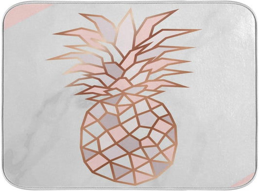 Super Absorbent Dish Drying Mat, Microfiber Fast-Drying Dish Mat, 24" x 18", Kitchen Dish Drying Pad, Rose Gold Pineapple On Pink And White Marble