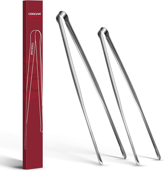 Precision Serrated Non-Slip Tips Cooking Tongs 2 Set (9" & 12"), One-Piece Easy to Control Stainless Steel Kitchen Tweezer Tongs, Multi-Purpose Food Tweezers for Baking, Food Plating, BBQ