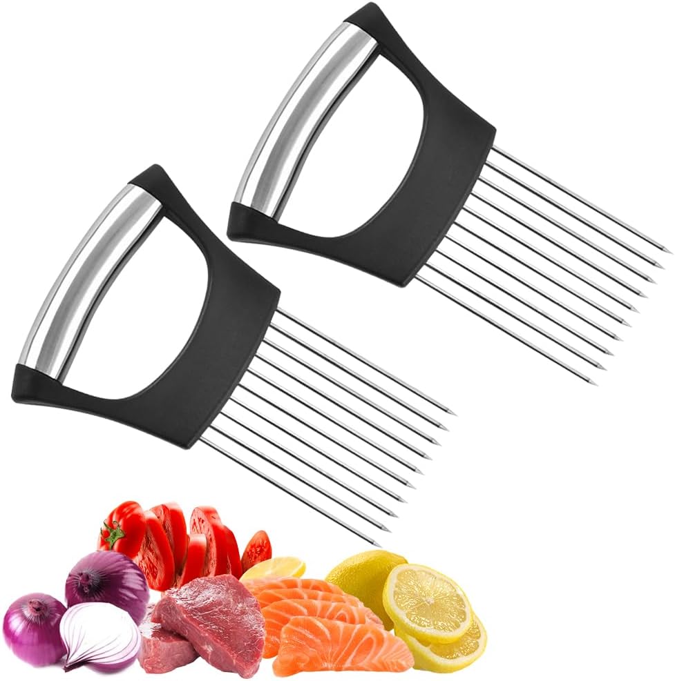 Stainless Steel Onion Slice Holder, 2025 New Tomato Cutter, Multi-Purpose Vegetable Slicer for Kitchen, Durable Food Chopper Kitchen Chopper Slicing Assistant Tool (A-2Pcs)