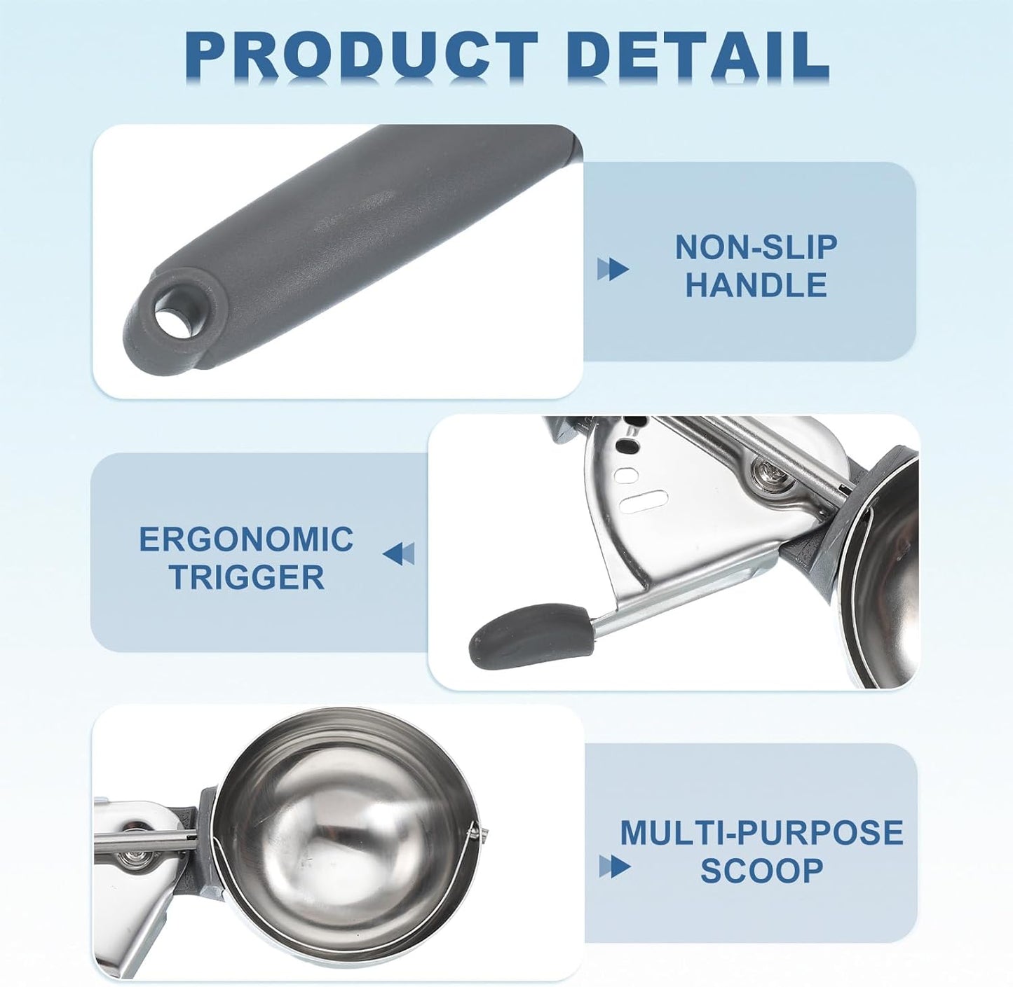 uxcell 2pcs Cookie Scoops, Ice Cream Scoop with Trigger for Baking Cookie Dough Rice Pudding Kitchen Gadget, Grey