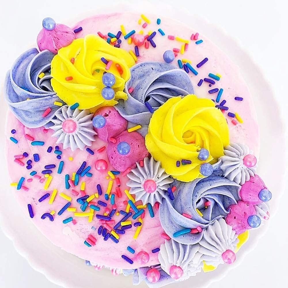 Sprinkles for Cake, Cookie, Cupcake Decorating, and Baking - Fancy Edible Cake Sprinkles and Toppings in Yellow Jimmies, Purple Nonpareils, Pink and Blue Sugar Pearl Sprinkles for Donuts, Cookies