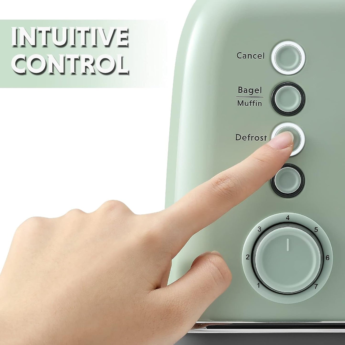 BUYDEEM DT620 2-Slice Toaster, Extra Wide Slots, Retro Stainless Steel with High Lift Lever, Bagel and Muffin Function, Removal Crumb Tray, 7-Shade Settings,Cozy Greenish