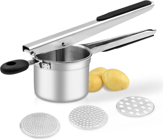 Potato Ricer with 3 Interchangeable Discs, Large 15oz Heavy Duty Potato Ricer Stainless Steel Make Potato Masher and Ricer Kitchen Tool Ricer For Mashed Potatoes