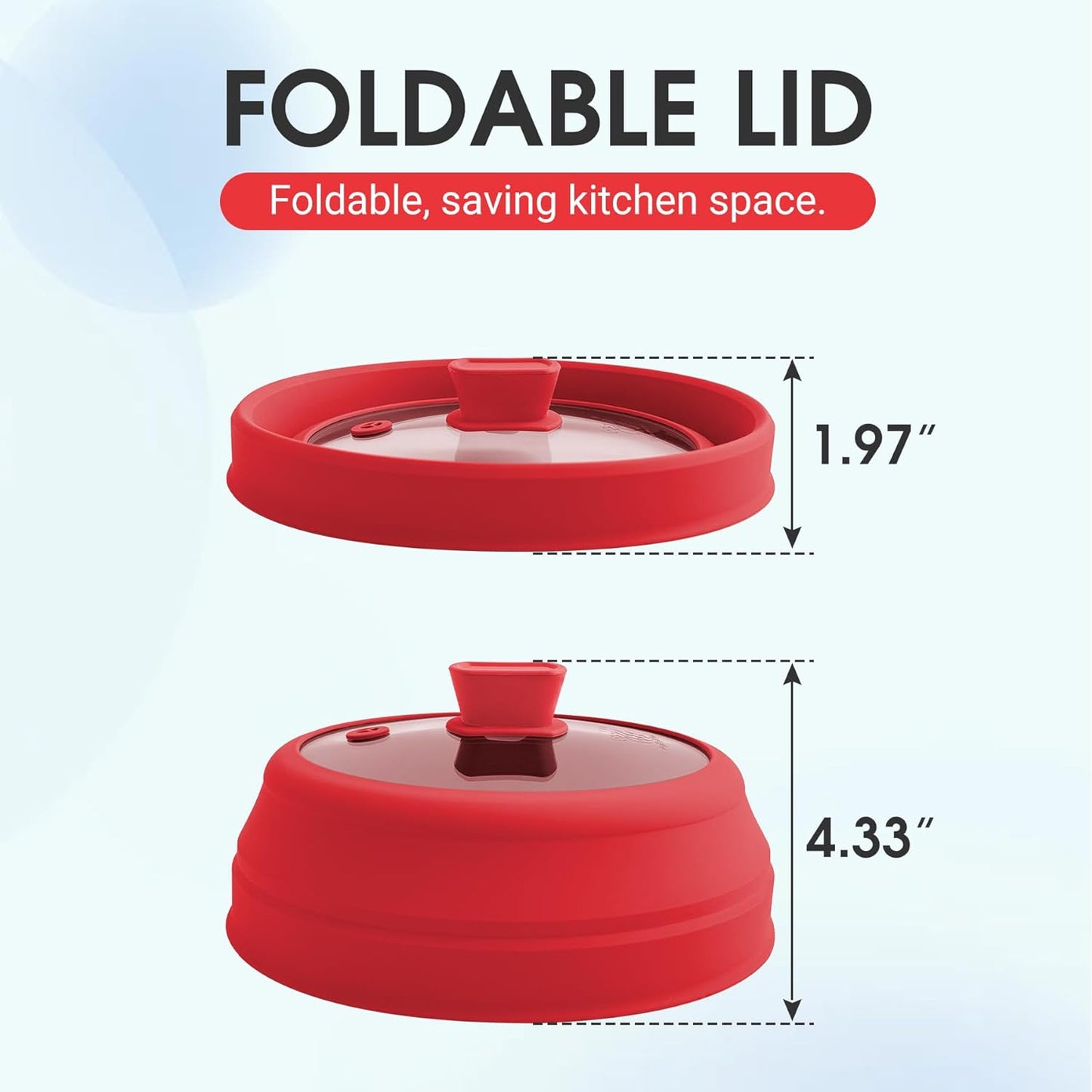 Microwave Splatter Cover Glass Microwave Cover for Food Collapsible Splatter Guard Lid with Silicone Handle for Pot Plate Bowl 9 Inch Red