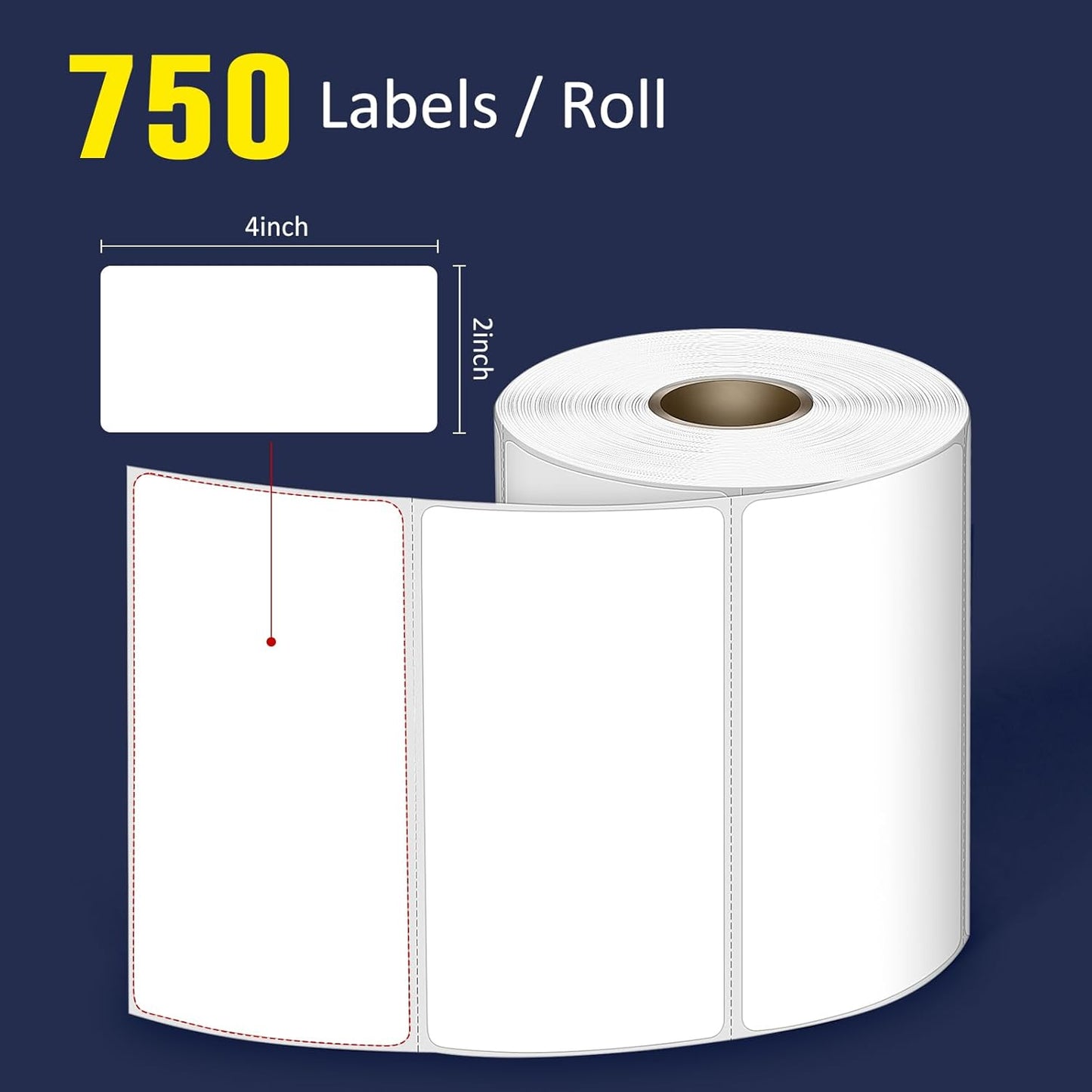 L LIKED 4" x 2" Direct Thermal Labels, Permanent Adhesive Barcode Shipping Labels & Compatible with Rollo, Zebra and Other Desktop Printers (12 Rolls, 9000 Labels)