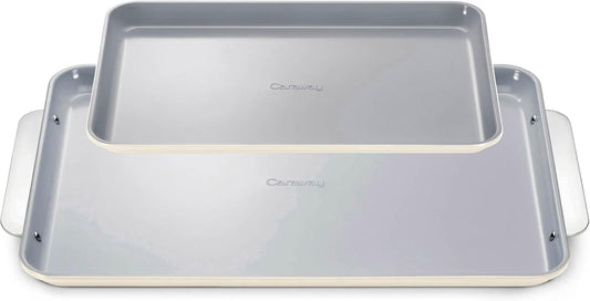 Caraway Non-Stick Ceramic Baking Sheet Duo - Naturally Slick Ceramic Coating - Non-Toxic, PTFE & PFOA Free - 18 x 13" Large & 15 x 10" Medium - Cream