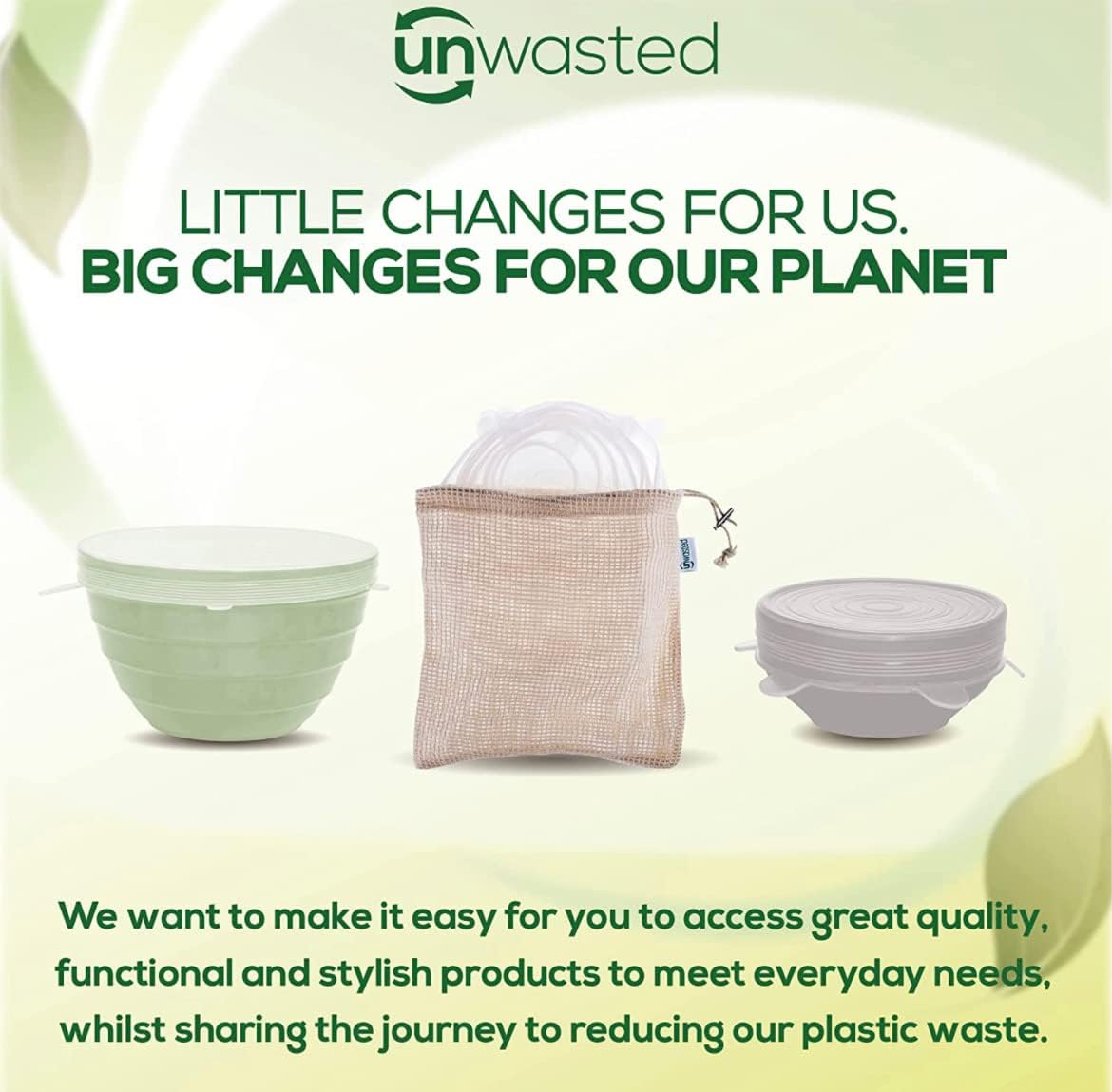 unwasted Reusable Silicone Lids (Large) – Upgrade Your Kitchen Gadgets with Our Silicone Covers for Food Storage – Reusable Silicone Stretch Lids and Food Covers for Containers Up to 9” (Pack of 4)