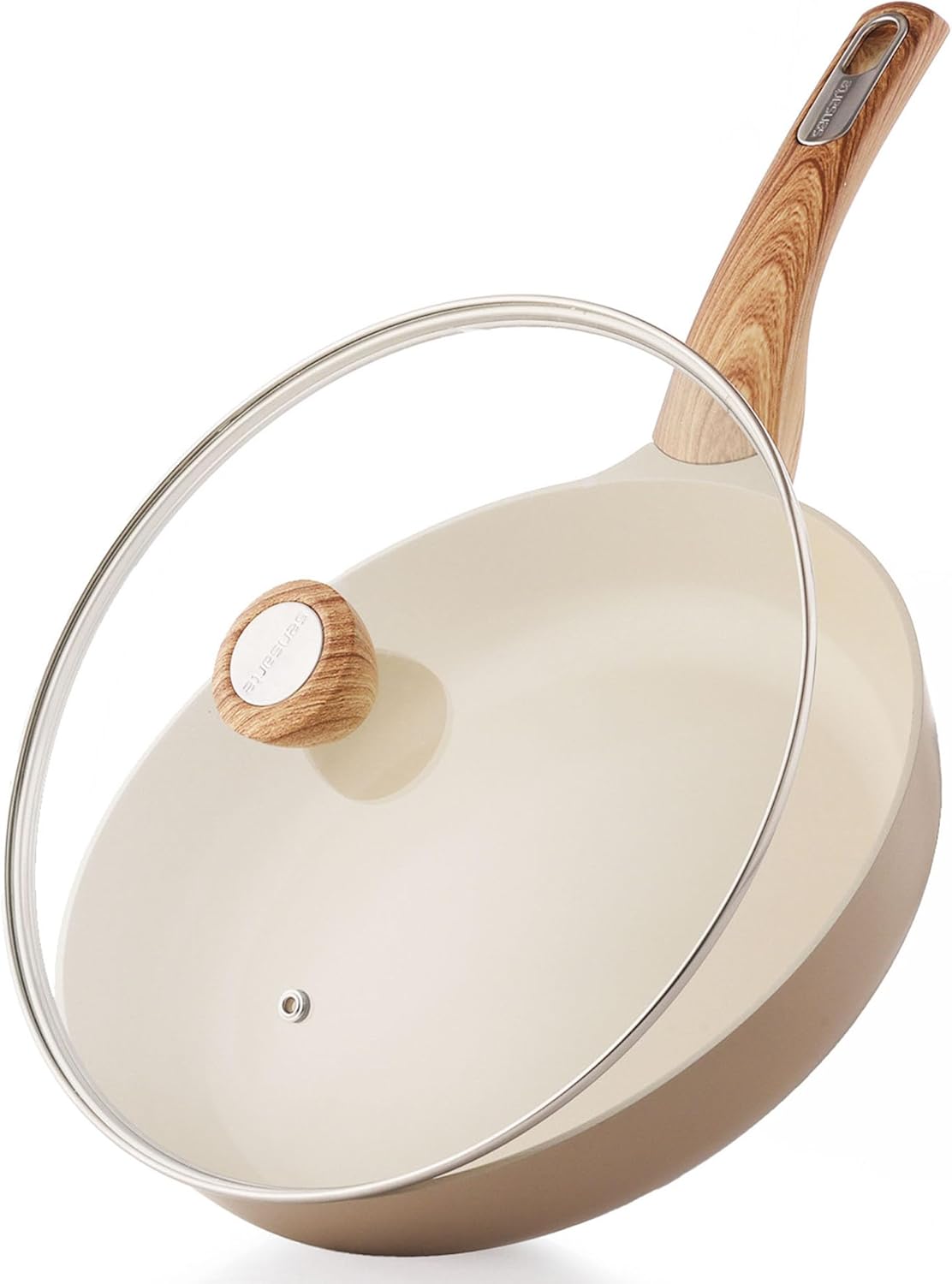 SENSARTE Ceramic Nonstick Frying Pan Skillet with Lid 9.5Inch Non Stick Egg Pan Omelette Pans, Non-toxic Kitchen Cooking Chef's Pan, Free of Intentionally Added PFAS/PTFE/PFOA, Induction Compatible