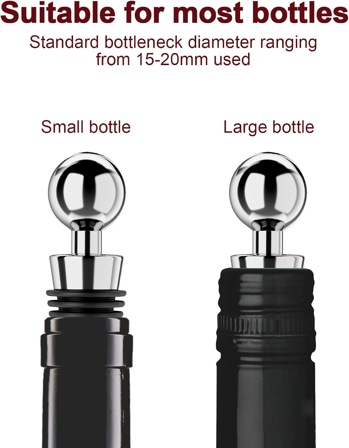 Wine Stoppers for Wine Bottles 3Pcs Vacuum Wine Bottle Stopper with Silicone Reusable Wine Corks, Leak proof Keep Fresh Suitable for Standard (Silver, 3 Pack)