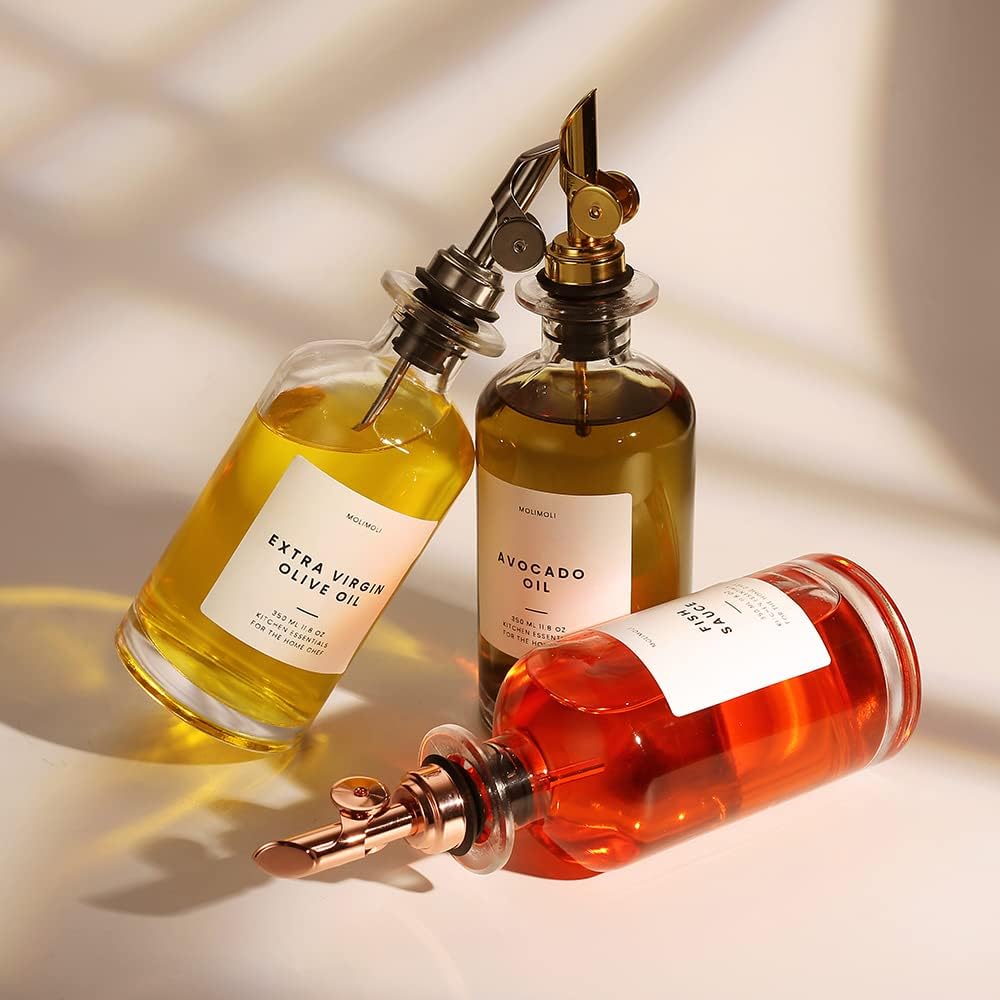 Molimoli Pack of 4 Premium Liquor Pour Spout Made of Stainless Steel with Automatic Anti-Oxidation Mechanism, Bottle Pourers for Alcohol and Wine, Olive Oil Dispenser Spout, Oil Bottle Spout, Black