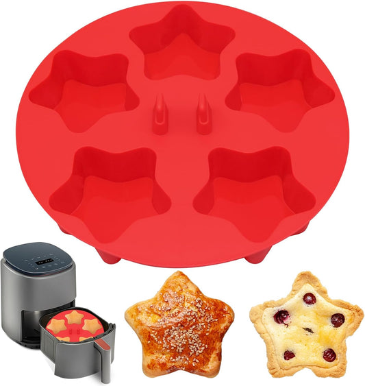 Silicone Air Fryer Muffin Pan for Baking with Star Shape 1Pcs, Non Stick Silicone Cupcake Pans 5 Cups Egg Bites Mold, Muffin Tins for Oven Instant Pot Toaster Dishwasher
