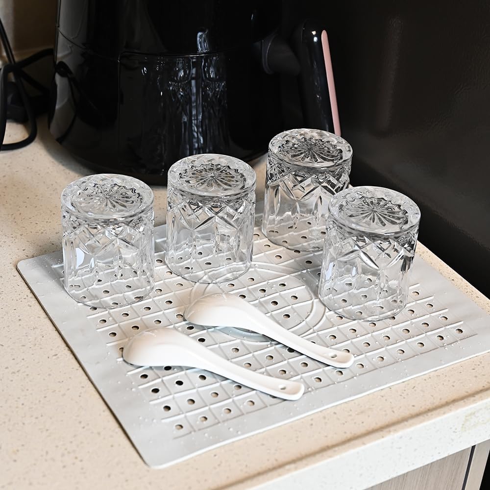 Kitchen Sink Mat, Dish Drying Mat, Sink Protector Mats for Bottom of Kitchen Sink, Fast Draining Sink Mats with Grid, 2 Pack White