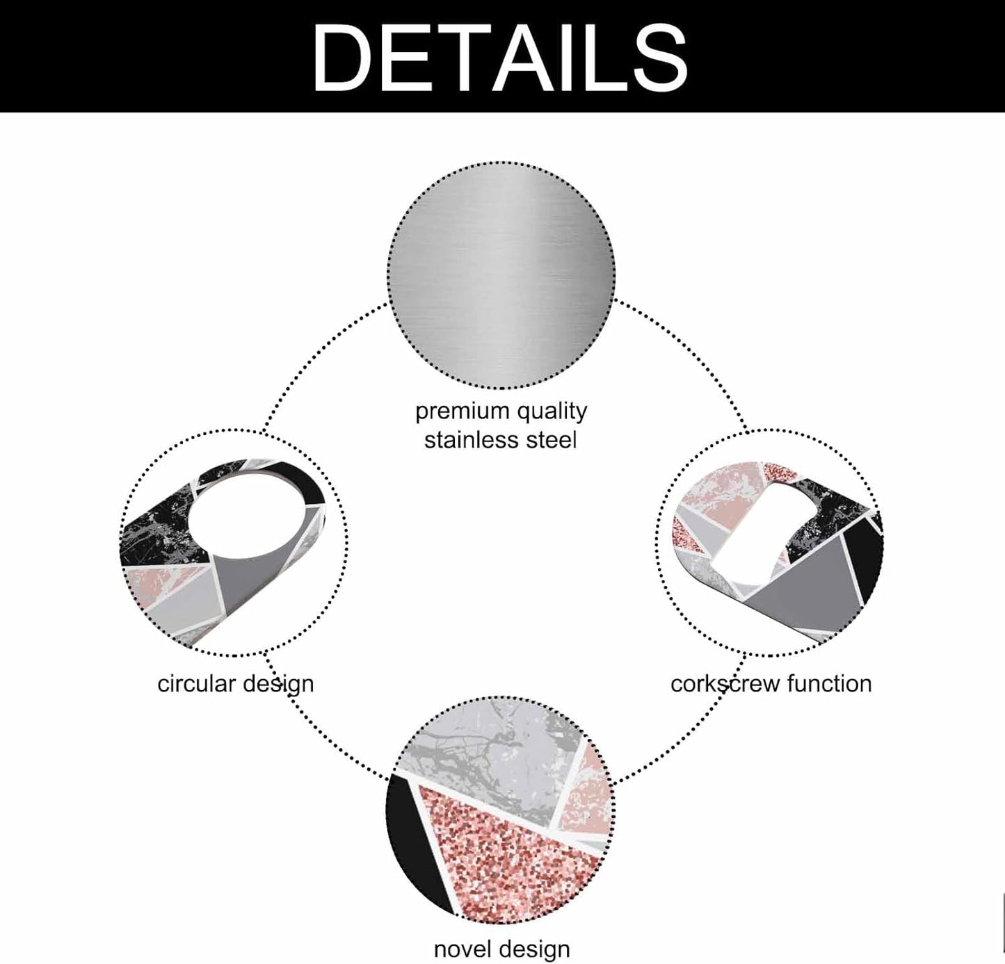 Marble Stainless Steel Bottle Opener Geometric Shapes Marble Black Grey Pink Triangle Fashion Simple Style Flat Beer Bottle Opener Keychain for Home Kitchen Bar Restaurant Party Birthday Gift