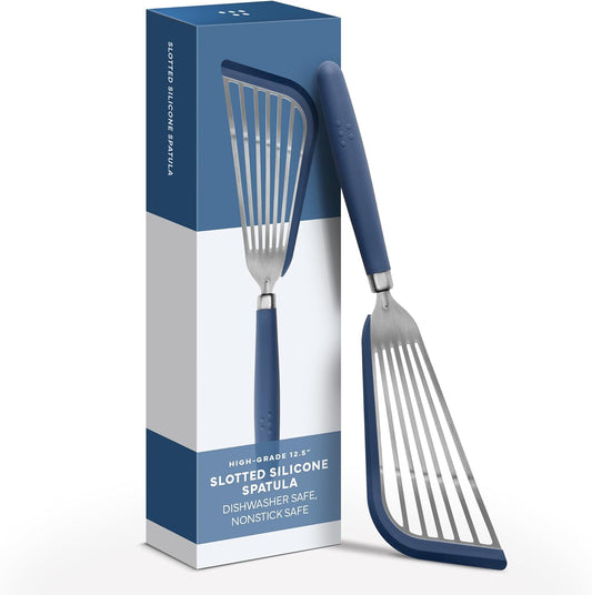 Misen Fish Silicone Spatula - Slotted Turner for Cooking - Perfect for Frying - Heat Resistant - Dishwasher Safe -1mm Thick Flexible Flipper - Soft Silicone Grip Handle for Easy Use