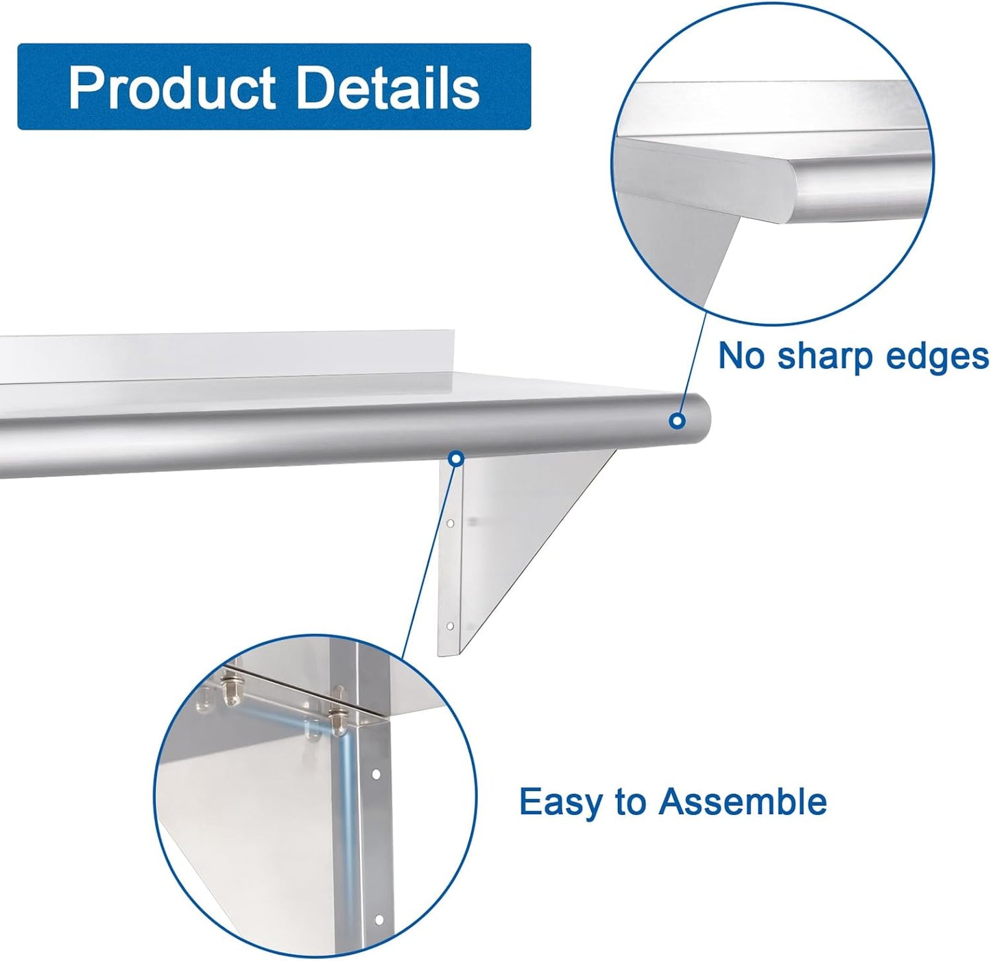 HARDURA Stainless Steel Shelf 18" x 36", 340lb Commercial Shelves Wall Mount Metal Shelving with Backsplash and Brackets for Kitchen, Restaurant, Laundry Room and Home