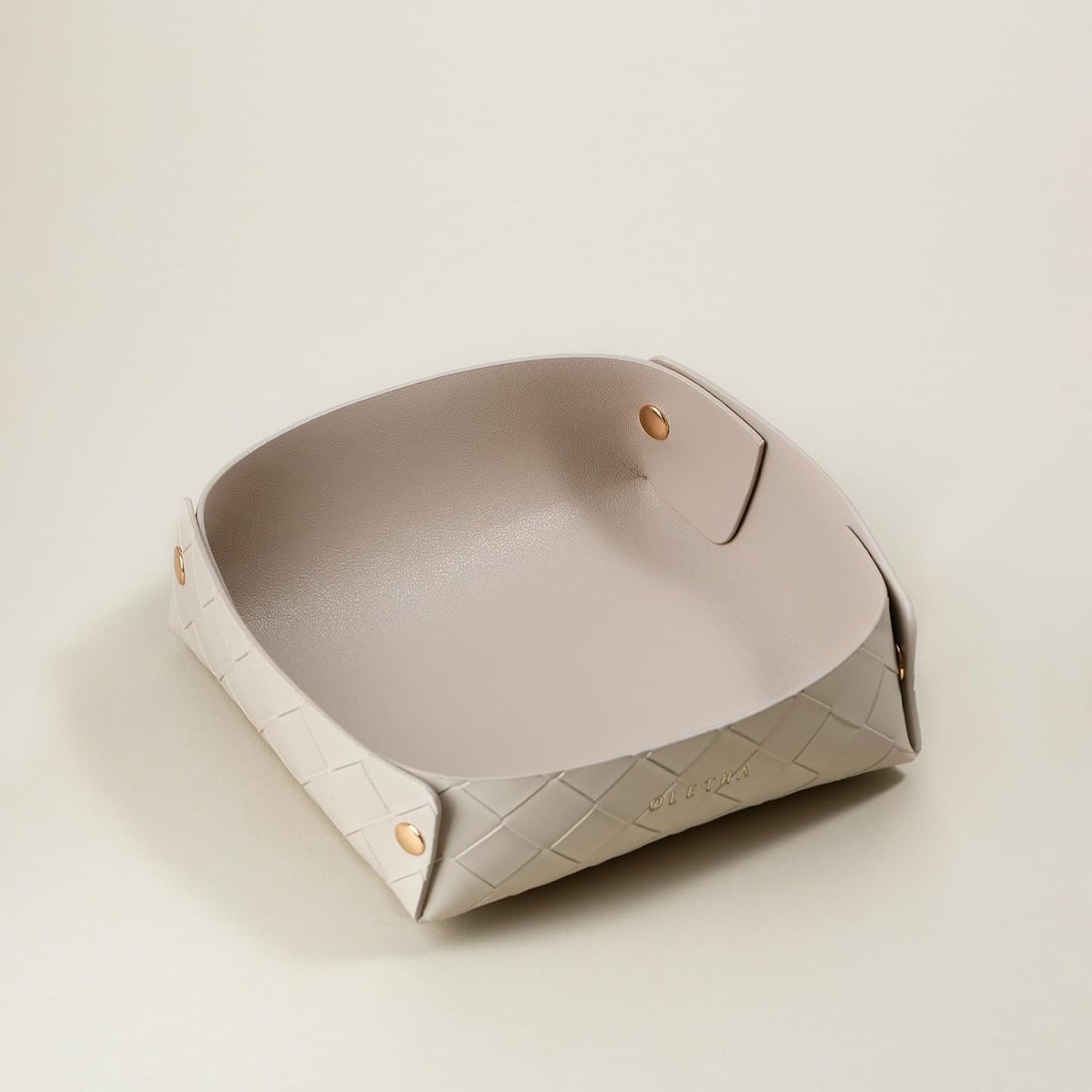 OLETHA Napkin Holder for Luncheon Napkins - Aesthetic Desk Decor for Kitchen & Dining Table - Woven Textured, Beige