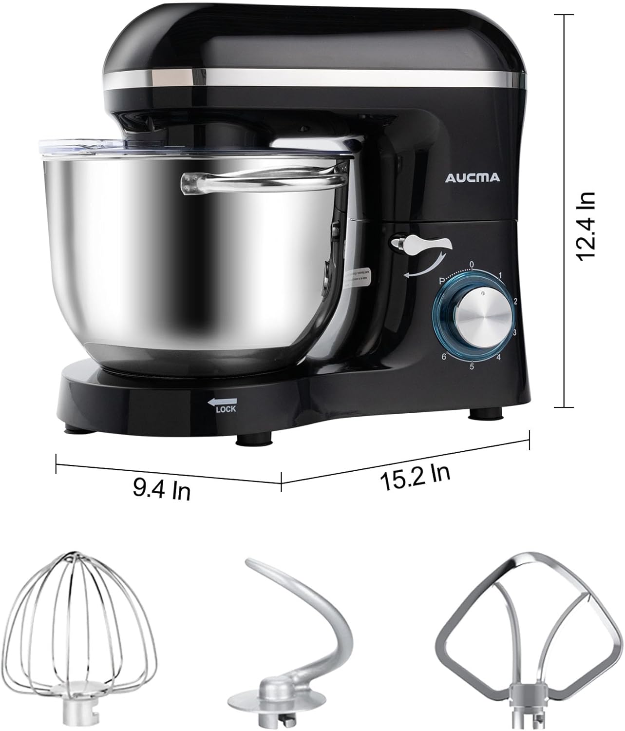 Aucma Stand Mixer,6.5-QT 660W 6-Speed Tilt-Head Food Mixer, Kitchen Electric Mixer with Dough Hook, Wire Whip & Beater (6.5QT, Black)