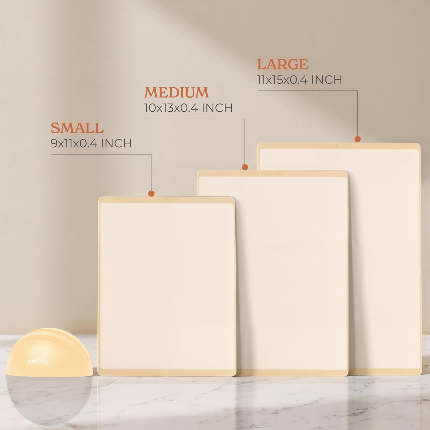 SMIRLY Plastic Cutting Board Set with Holder 3 Pieces, Non-Slip Dishwasher Safe Chopping Boards for Kitchen, Cream White