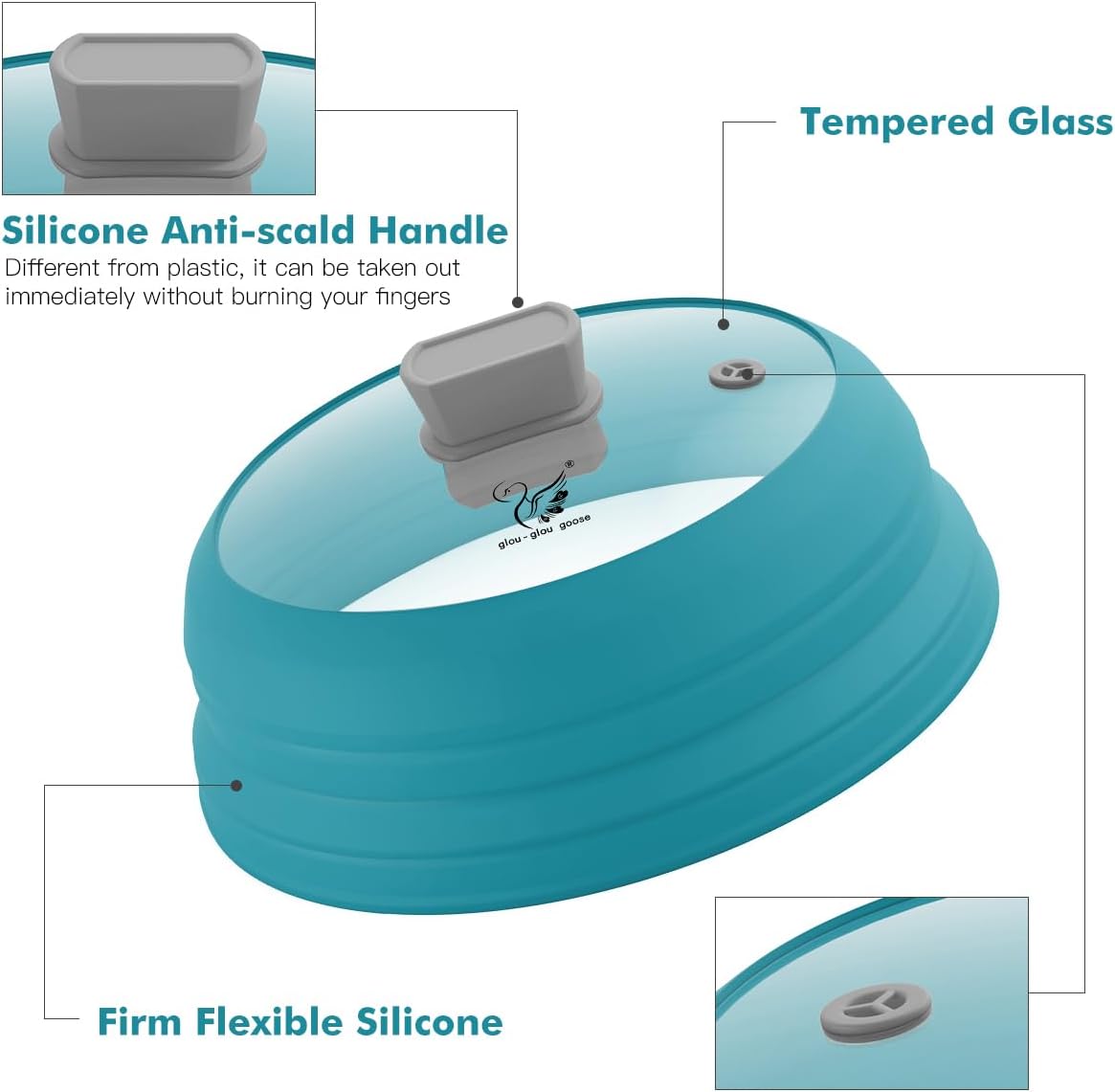 Microwave Splatter Cover Glass Cover Splatter Guard Lid with Collapsible Silicone for Food Cover Plate Cover 11.8 inch Blue