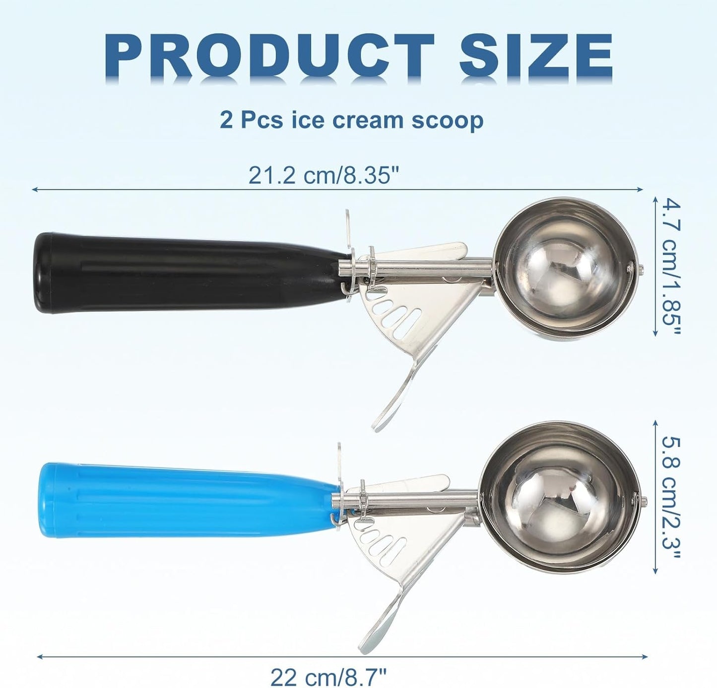 uxcell 2 Pcs Cookie Scoops, Ice Cream Scoop with Trigger for Baking Cookie Dough Rice Pudding Kitchen Gadget, Black, Blue
