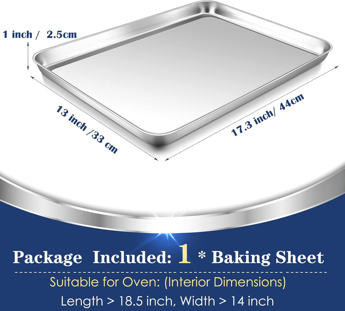 P&P CHEF 17.3 Inch Baking Cookie Sheet, Oven Pan Tray Stainless Steel Sheet Pan for Kitchen, Oven Bakeware for Multi Uses, Shiny Look & Dishwasher Safe, Healthy & Heavy Duty, 1Pc