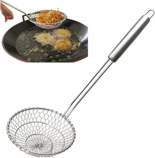 Spider Skimmer Strainer Spoon, 5-Inch Diameter, Stainless Steel Kitchen Wok Food Scoop