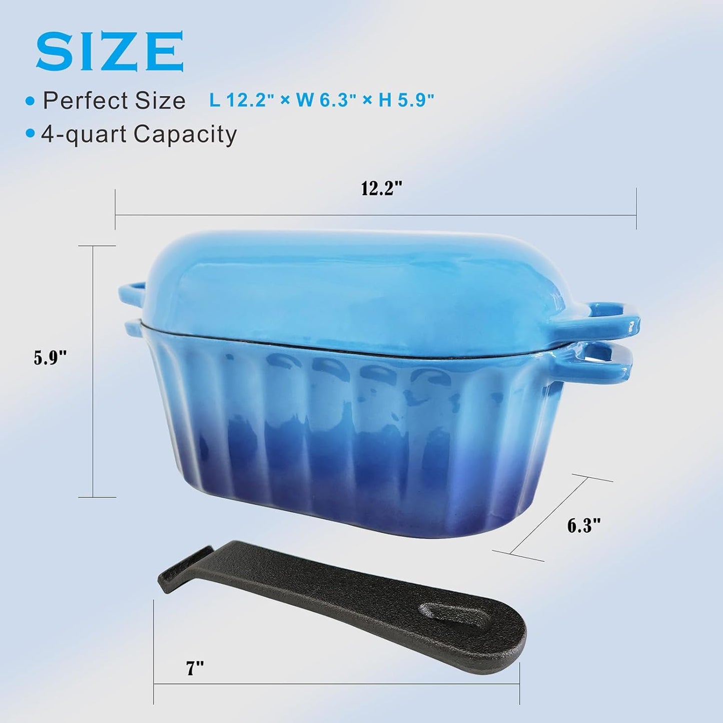 Dutch Oven Enameled Cast Iron Bread Pan with Lid Sourdough Loaf Pans for Baking Bread Large Heavy Oval Bread Dutch Oven with Movable Handle 4 Qt Blue Dishwasher Safe