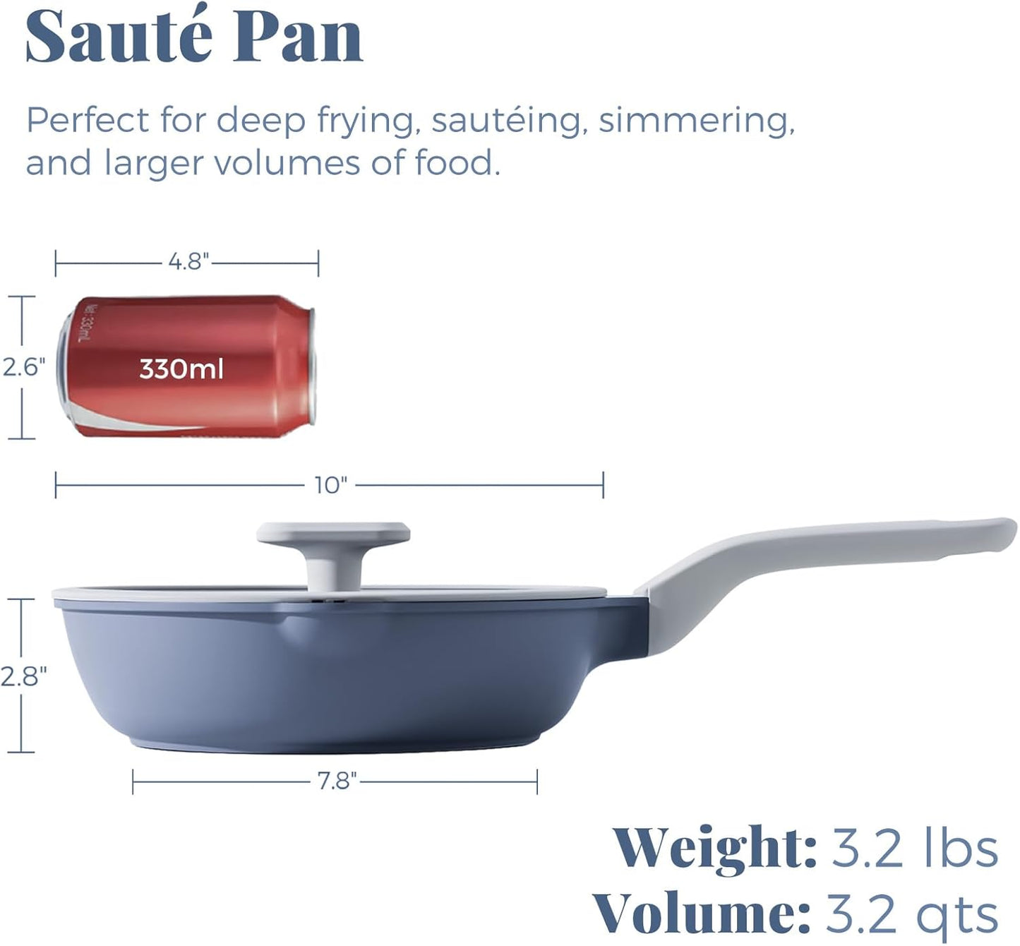 Ceramic Nonstick Deep Saute Pan with Lid, 10/12 Inch Non Toxic Pans with Double Pour Spout, Helper Handle and Lid, Metal Utennsil Safe, Dishwasher Safe, (10 Inch, Gray)