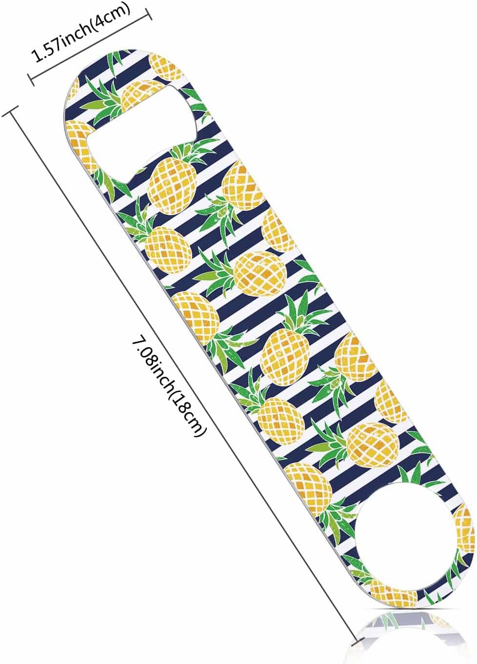 Pineapple Stainless Steel Bottle Opener Summer Beach Pineapple Stripes Blue Yellow Green Flat Beer Bottle Opener Keychain for Home Kitchen Bar Restaurant Party Birthday Gift