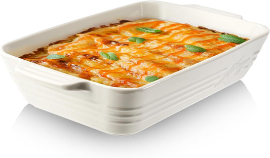 Casserole Dishes for Oven,9x13 Ceramic Baking Dish,4.2 Quarts Large Lasagna Pan with Handles Deep and Large Capacity,Durable Bakeware for Lasagna, Home Decor, Wedding Gift, White