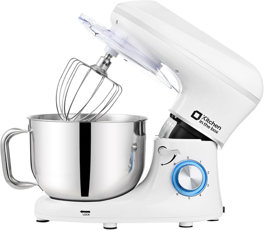 Kitchen in the box Stand Mixer, 6.5QT 660W Kitchen Electric Mixer, 6-Speed Tilt-Head Food Mixer with Dough Hook, Wire Whip, Beater, Dishwasher Safe (White)
