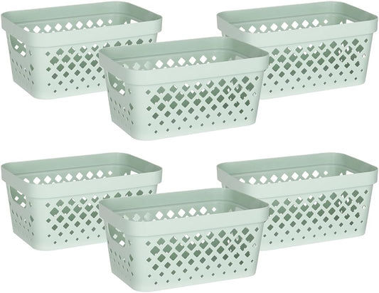 Glad Plastic Baskets for Organizing, Set of 6 | Pantry Storage for Under Counter, Linen Closet, and Bathroom | Nesting Shelf Bins with Handles, 1 Gallon, Sage