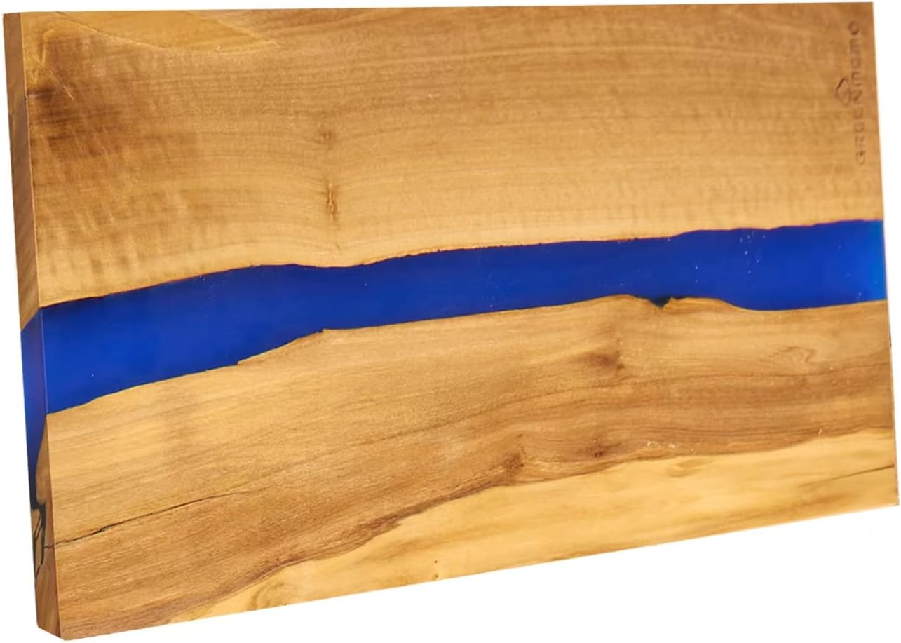 Italian Olive Wood luxury Cheese board with Resin, Charcuterie board, Chopping and Cutting Board for Meat Vegetable & Fruit, Wooden Epoxy Serving Board (Blue)