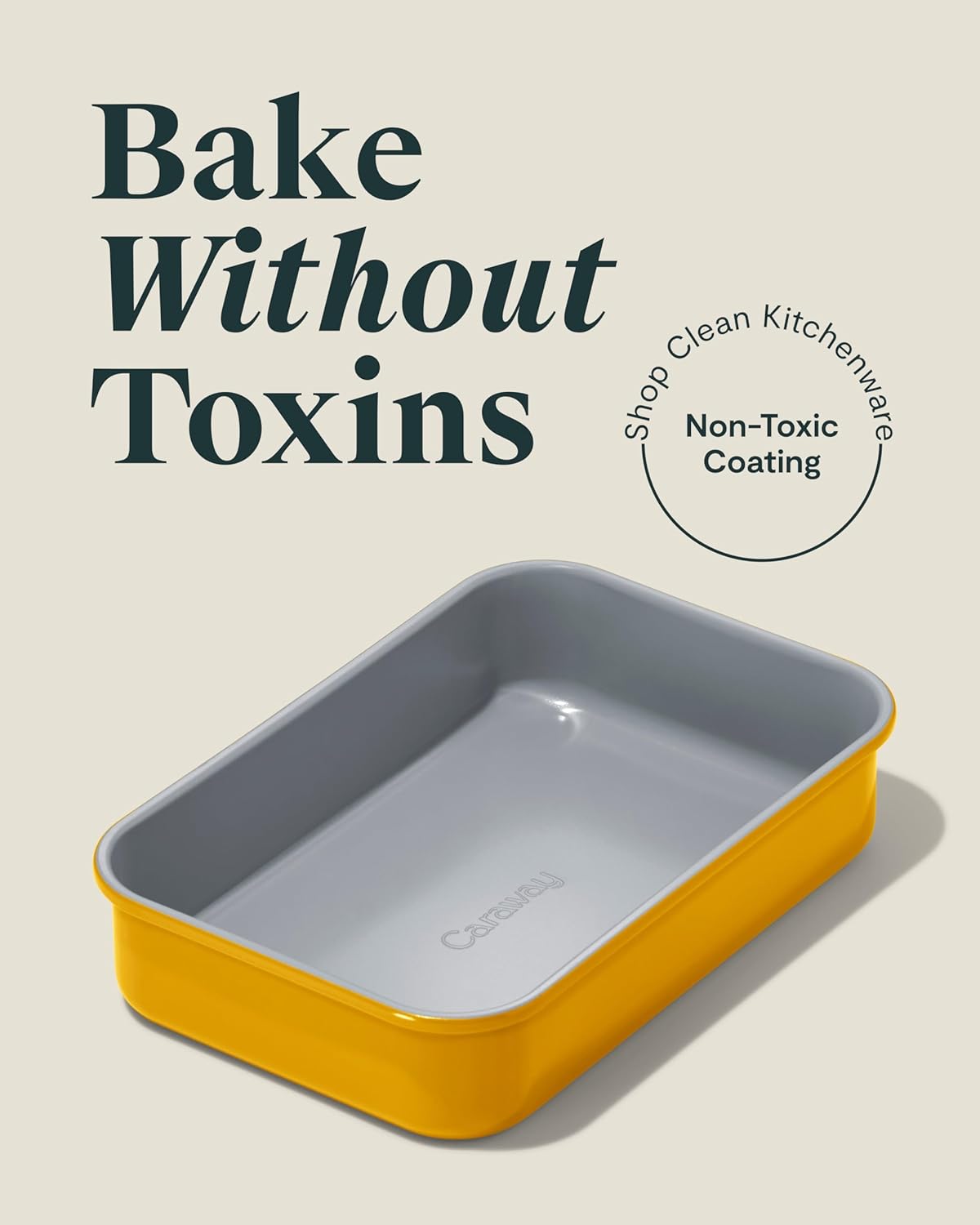 Caraway Nonstick 9” x 6.5” Small Rectangle Baking Pan Duo – Non-Toxic, PTFE & PFOA Free – Aluminized Steel Core – Deep Ceramic Baking Pan for Casseroles, Lasagna & More - Marigold