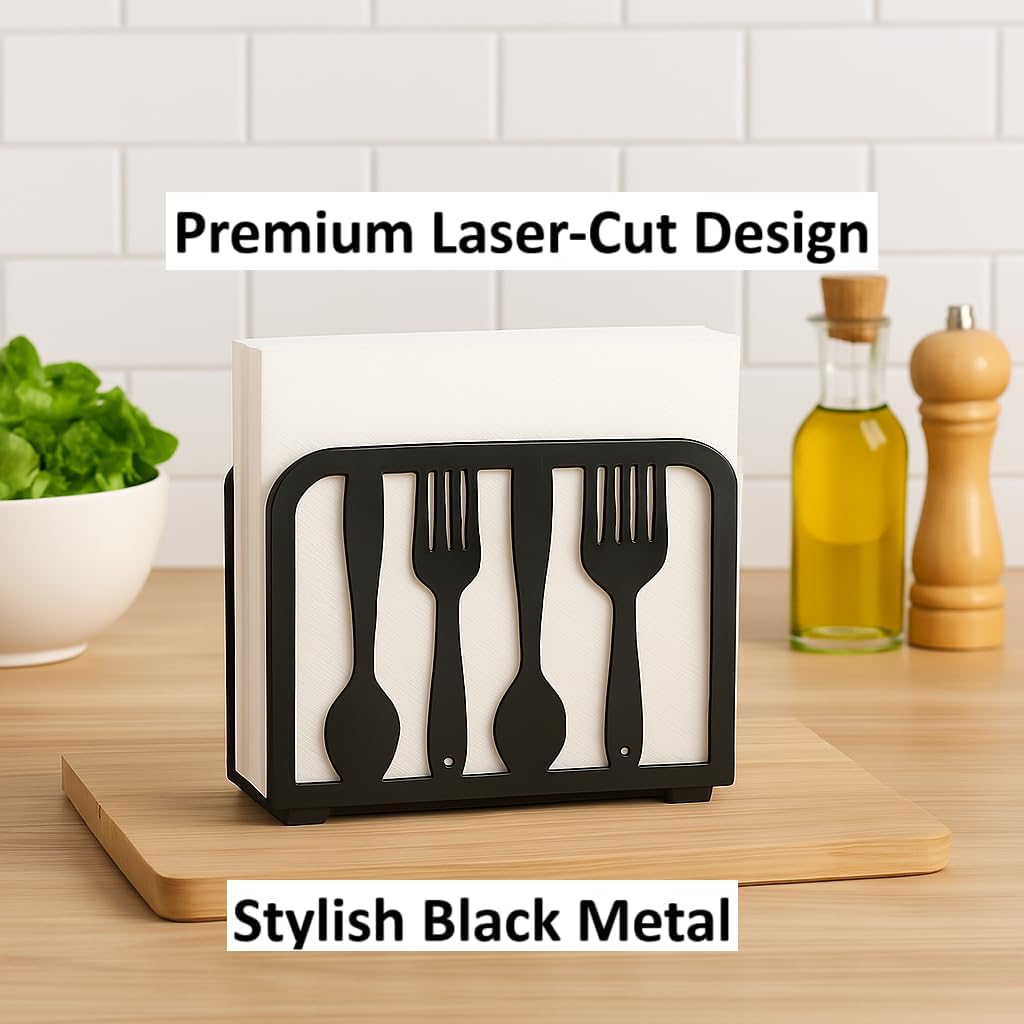 Modern Metal Napkin Holder for Kitchen & Dining Table – black large high end napkin holder for Everyday & Cocktail Napkins – Farmhouse & Restaurant Style - Set 2