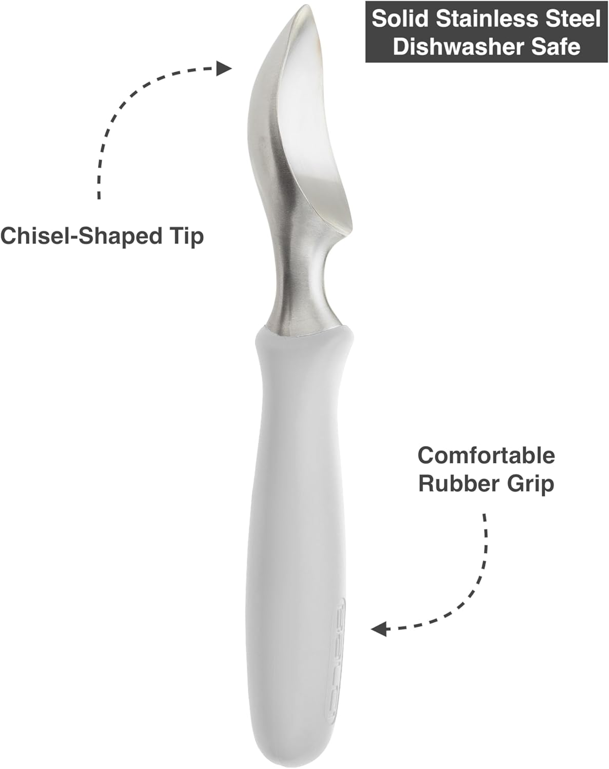 BALCI Ice Cream Scoop - Heavy Duty Stainless Steel Icecream Scooper With Non-Slip Rubber Grip - Professional Metal Ice-Cream Spade - Dishwasher Safe – Grey