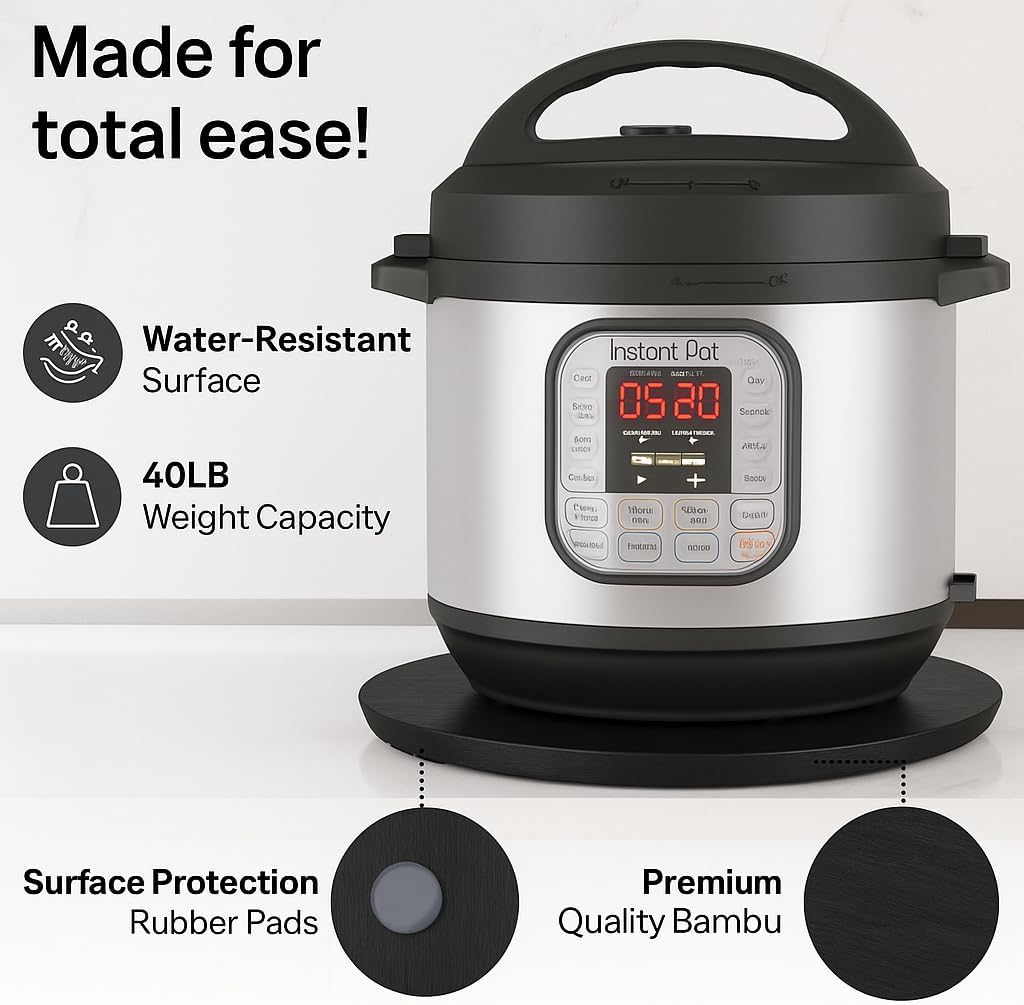 Ibyx Elegant Round Sliding Tray for Your Pressure Cooker, Air Fryer & Heavy Kitchen Appliances - Sturdy, Slides Easily from Under The Cabinet (Natural, 16”)